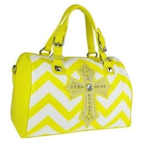 Yellow Chevron Cross Satchel Handbag